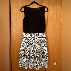 LAUREN RALPH LAUREN Women's Size 8 Sleeveless Black White Dress Lined Cocktail